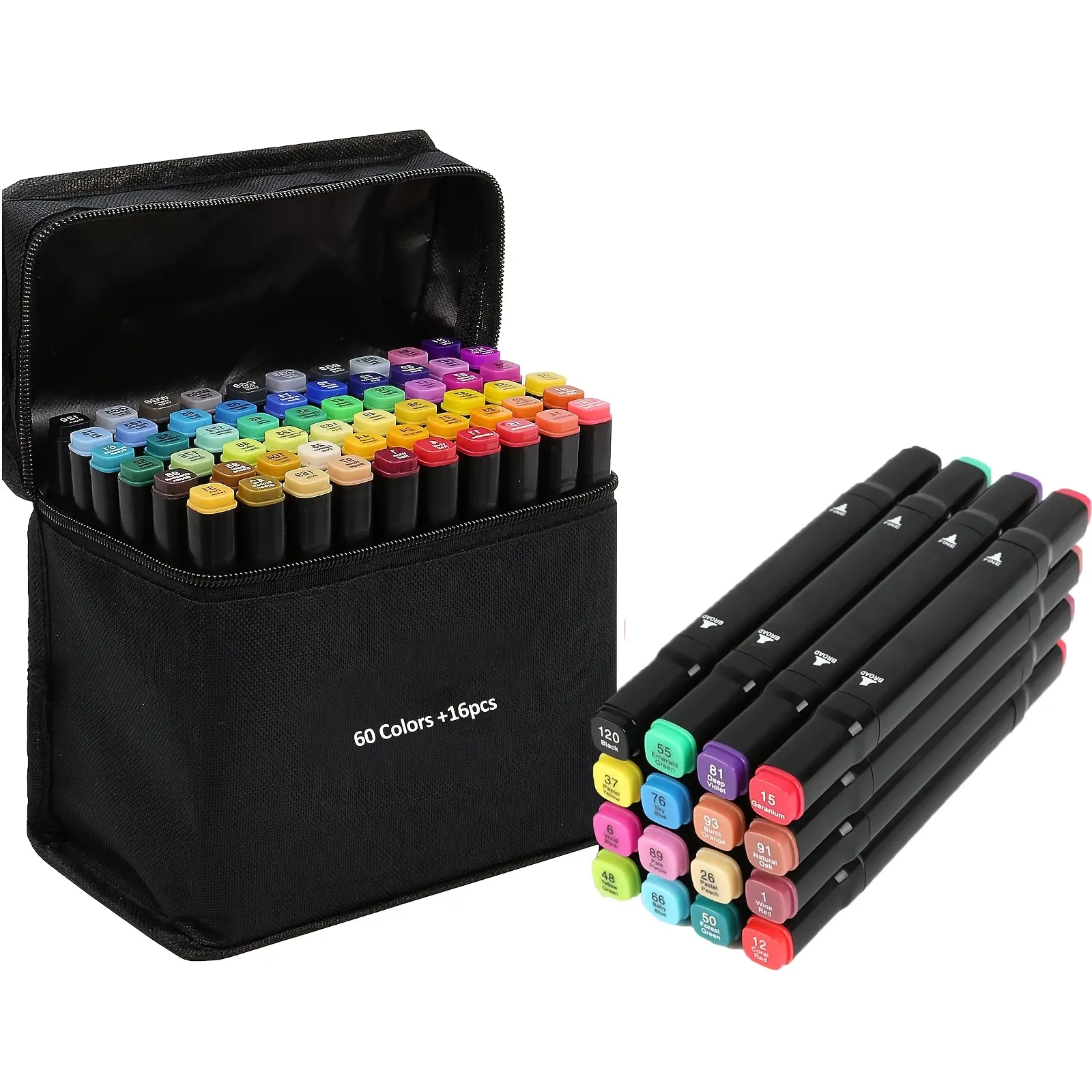 60 Colors +16 pcs Dual Tip Art Markers Sketch Pens Permanent Alcohol Based, For Adult Drawing Sketching Comic Anime Manga Illustration, Gift, Halloween DIY Projects， Office Supplies