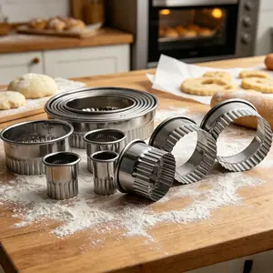 14-Piece Non-Stick Stainless Steel Round Dumpling Maker Set, Perfect for Dumplings, Cookies, Pastries & Egg Tarts, Easy to Use & Dishwasher Safe, Ideal for Party Prep, Christmas & Thanksgiving