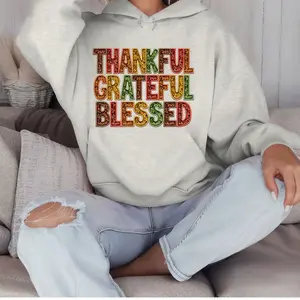 Thankful Grateful Blessed unisex sweatshirt, hoodie,Tshirt in faux sequin embroidery letters and fall colors, thanksgiving sweatshirt, sweater rt Clothing Womenswear