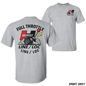 Full Throttle Hurst Line Loc T-Shirt, Burnout Drag Racing Tee with Shifter and Smoke Tires, High Octane Muscle Car Graphic Shirt for Car Lovers and Street Racers, Gift for Auto Mechanics
