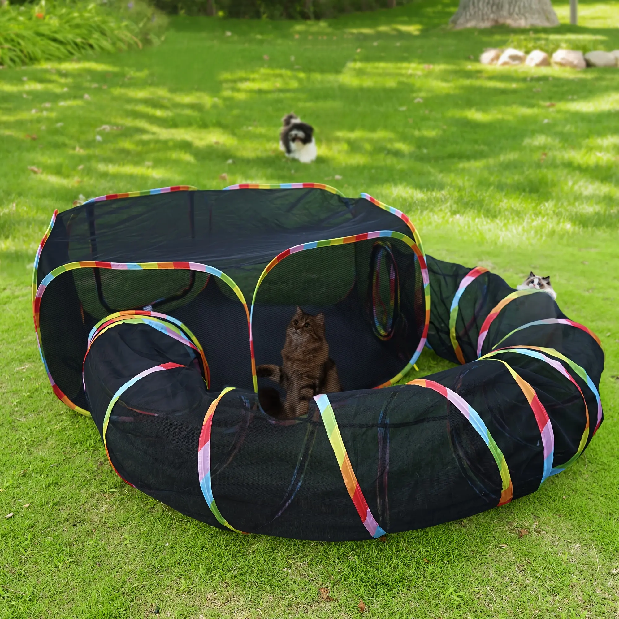 Outdoor Cat Enclosure - Portable Catio Outdoor Cat Tent - Cage Free Outside Cat Playpen Pet Enclosure - Enclosed Cat Run - Cat Tunnel Outdoor Cat Tunnels for Indoor Cats & Small Animals