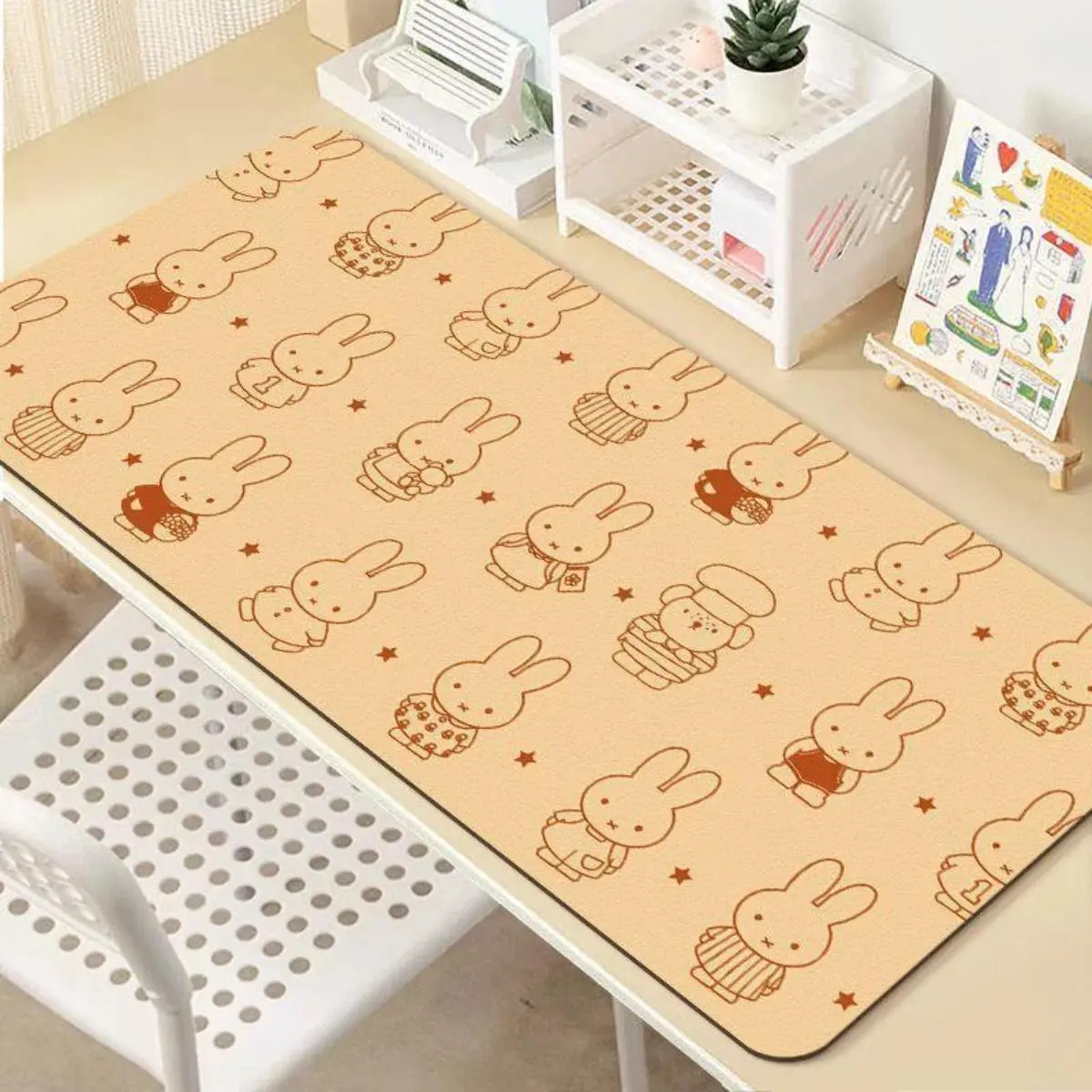 Kawaii Miffy Rabbit Mouse Pad Cartoon and Cute Diatom Mud Mouse Pad Extra-large Workstation Office Keyboard Pad