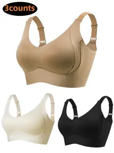 3-Piece Women's Wireless Bra Set, Comfortable Seamless Design with Wide Straps, Ideal for Daily Use, Perfect Fit for All-Day Comfort, Breathable Seamless Bras