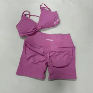 DFYNE Seamless Workout Set for Women – Cross-Waist Scrunch Butt Shorts & Sports Bra Gym Activewear