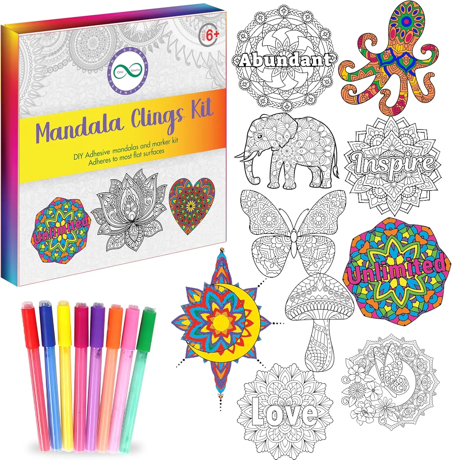 Mandala Window Cling Kit – DIY Stained Glass Art for Adults & Kids, 10 ...