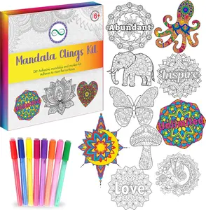 Mandala Window Cling Kit – DIY Stained Glass Art for Adults & Kids, 10 Animal and Word Designs with Markers | A 10-minute Reset for Stress, Creativity, Connection & Overthinking Minds