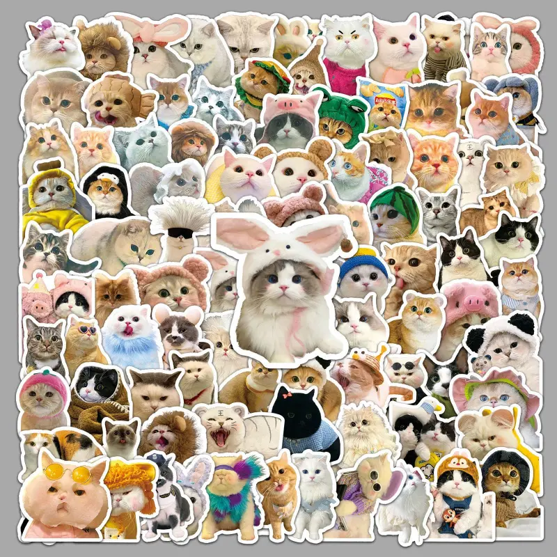 100PCS Holographic Glitter Cat Meme Vinyl Stickers - Adorable,Aesthetic,Animal-Shaped,Character-Shaped,Chibi Phone Stickers,Waterproof Kawaii Decals for Journaling,Laptop,Animal Party Favors, Adorable Phone Stickers
