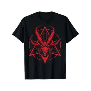 Men's Gothic Baphomet Goat Head Occult Symbol T-Shirt - Black Occult Graphic Print, Short Sleeve Cotton Streetwear Tee with Baphomet Goat-Head Design, S-XXL Sizes for Esoteric Events & Gothic Wardrobe (Machine Washable)