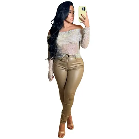 Caroline Pleather Skinny Jns Pants Faux Leather High-Waist Pants for Women