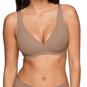 Jelly Wireless Womens Comfortable Wireless Bras Bralettes Seamless Tshirts Bras Deep V Everyday Bras jelly bras Slight-Push Up  Womenswear