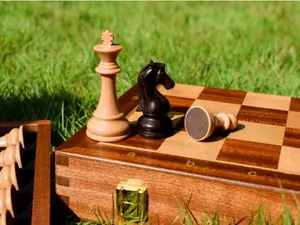 Premium Wood Handcrafted Game Board for Adults and Kids with Extra Queen Pieces - Ideal for Home and Travel - Weighted Chess Set with Folding Board- Felted Bases, With 2 Extra Queens