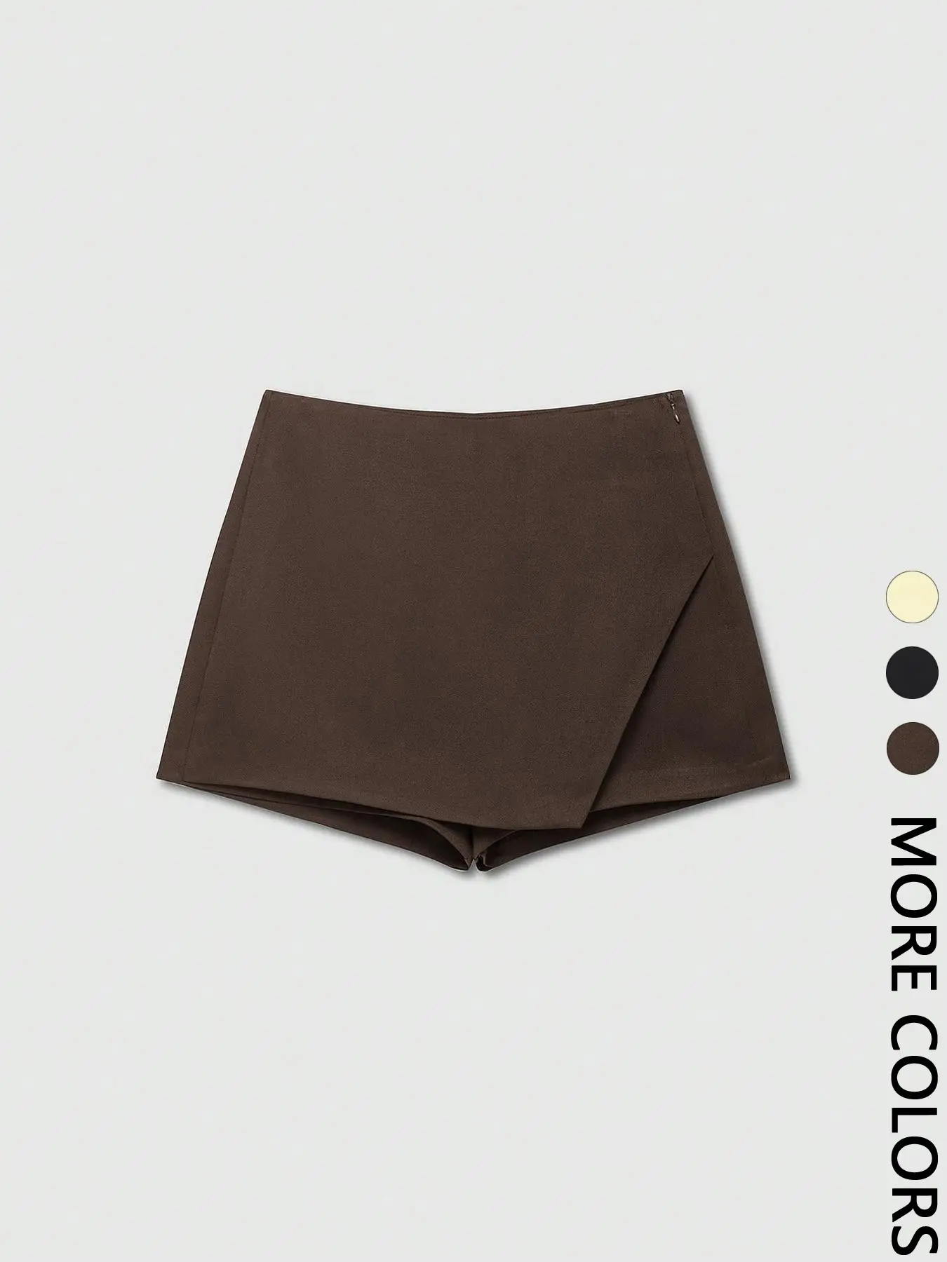 Women's 1pc Asymmetrical Wrap-Waist Tailored Shorts, Aesthetic, Fitted , Structured Fabric & Back Flap Pockets & Invisible Side Zipper Design, Womenswear