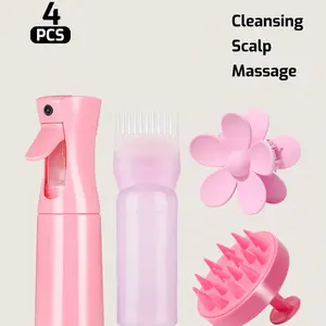Hair Oil Applicator Set, Root Comb Applicator Bottles With Oil Applicator For Hair Dye With Graduated Scale And Hair Massage Brush, 200ml Spray Bottle,Flower Hair Clip。Smooth Hair, The Best Gift For Travel Enthusiasts, Always Keep  Most Beautiful Yourself