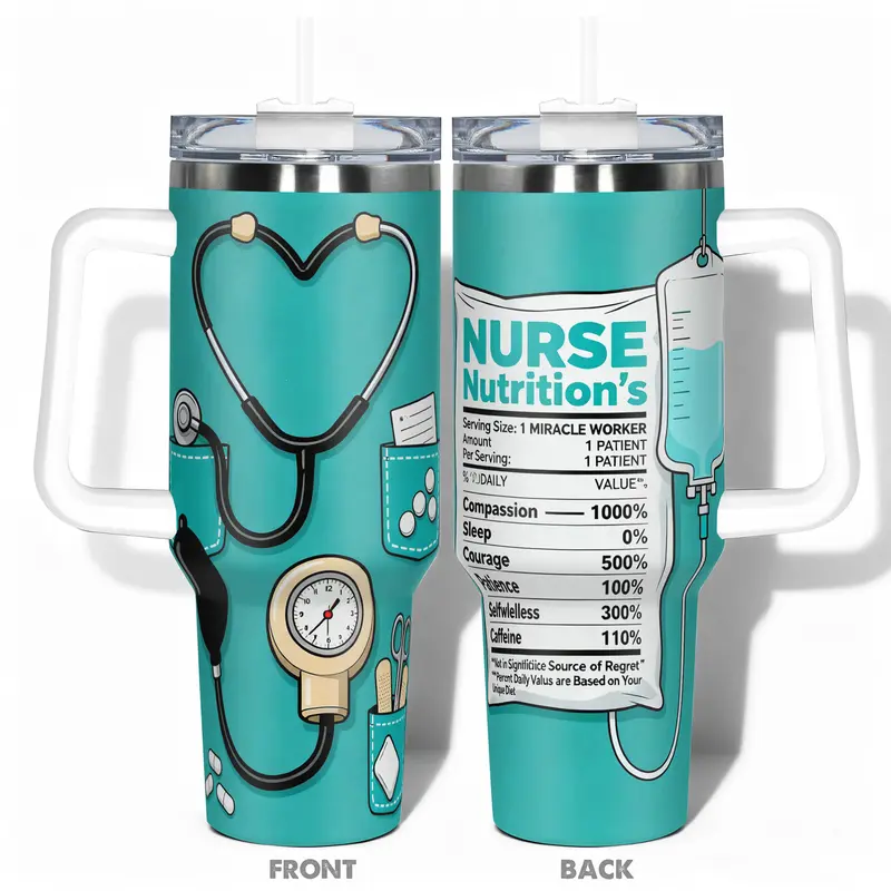 Insulated Stainless Steel Tumbler (20oz/40oz) - Reusable Water Bottle with Insulation, Handle, Straw, Lid, Animal/Plant/Polka Dot Designs, Portable Hospital Shift Essential for Nurses Week Gifts