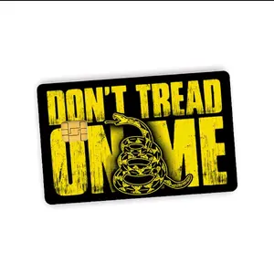Don't Tread on Me Card Skin - Yellow Design with Snake Motif, Black Border, and Text
