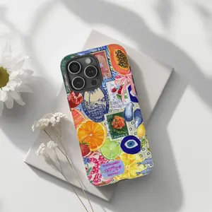 Tomato Girl Summer Aesthetic Tough Case | Mediterranean Collage Vintage Stamp & Citrus Design for IP Phone 16, 15, 14, 13, 12, 11 Pro Max, Plus, SE, 8, 7