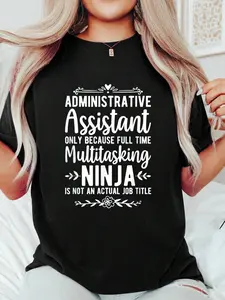 Administrative Assistant Funny Admin Assistant T-S Print T-Shirt Casual Crew Neck Short Sleeve Comfort Tee Top For Spring & Summer Women's Clothing
