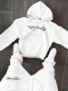 Men's Fashion Street Art Design Hoodie Set, Graphic Print Long Pants with Waist Drawstring, Casual Outdoor Wear, Spring & Fall