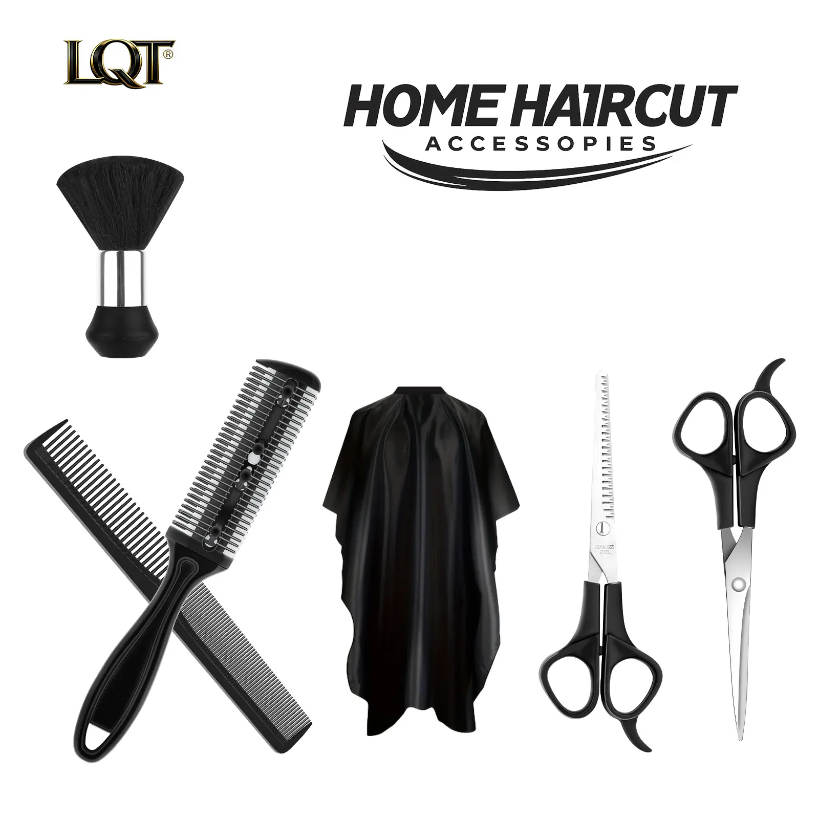 LQT Home Haircut Accessories Kit for Men, Professional Barber Tools Set with Hair Cutting Cape, Scissors, Comb, Styling Brush, Hair Clipper Accessories, Grooming Supplies for Home Salon DIY Haircuts