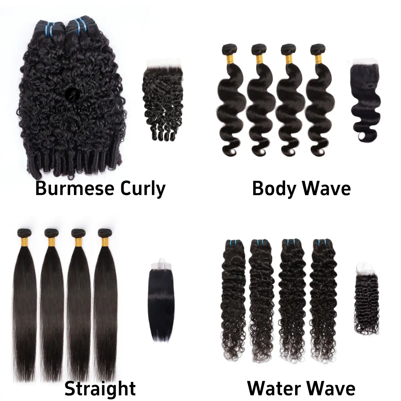 [Last Special Offer] Human Hair 4 Bundles with 5x5 Lace Closure Straight/Body Wave/Water Wave/Burmese Curly/Yaki Straight Nature Black Brazilian Hair Sew In Quick Salon Quality No Shedding summerwins