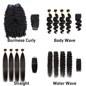 [Last Special Offer] Luxury Salon 4 Bundles with 5x5 Lace Closure Brazilian Human Hair Straight/Body Wave/Water Wave/Burmese Curly Nature Black Virgin Glossy TangleFree TikTokShopBlackFriday