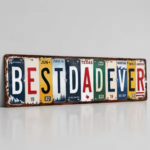 4x16 Inch Metal Aluminium Retro Tin Home Sign, License Plate-Style "Best Dad Ever", Father’s Day Gift for Dad, Vintage Rustic Garage Wall Decor Signage