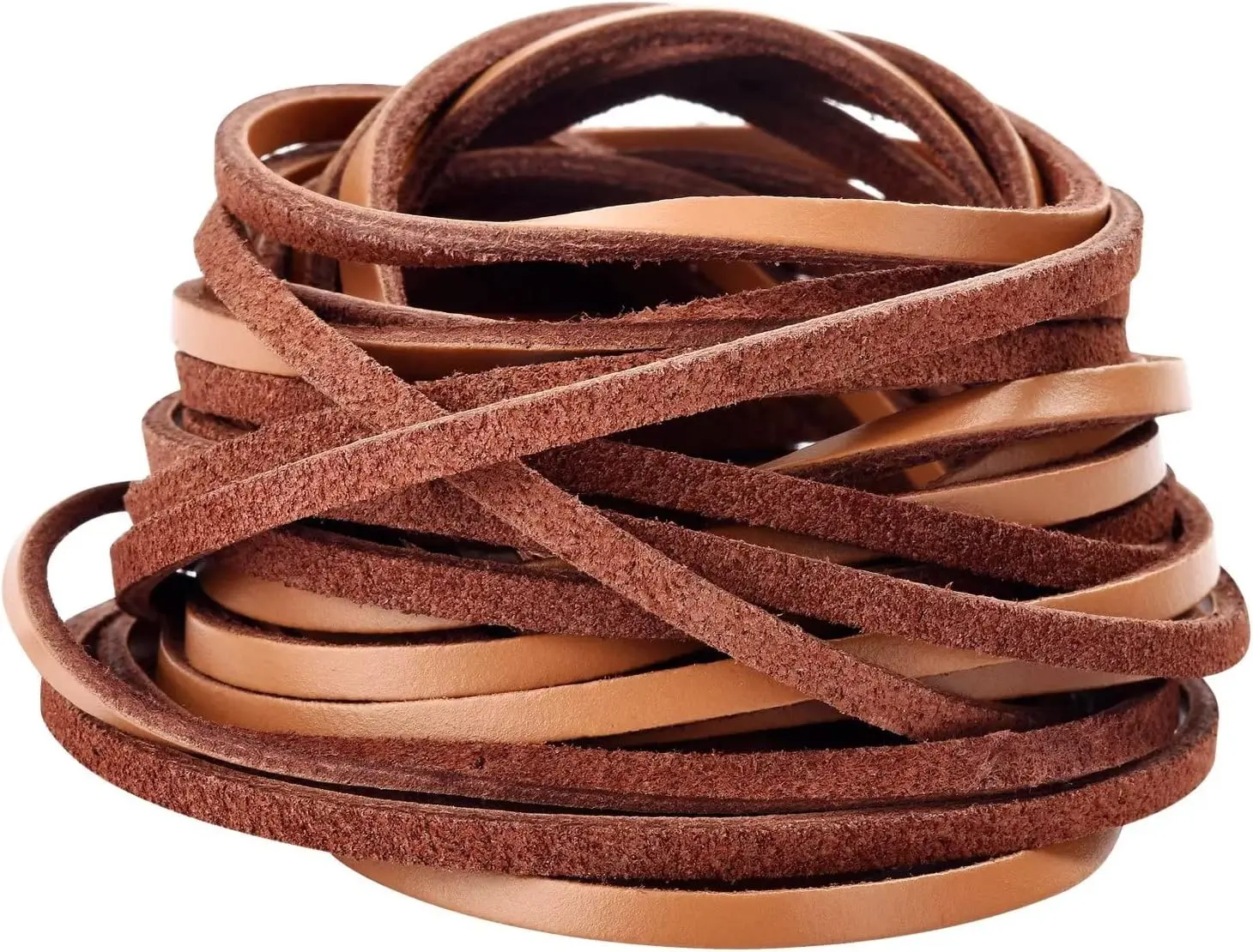 5 Yards 3mm Flat Genuine Leather Cord - Flexible, Durable Long-Lasting Strip Braiding String for Jewelry Making, DIY Crafts, Faux Leather Crafts (Tan, Cutting-Ready)