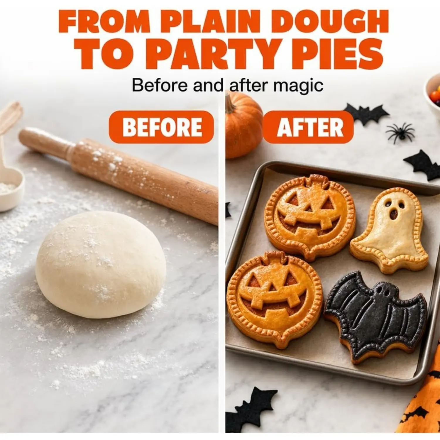 before and after Halloween hand pies