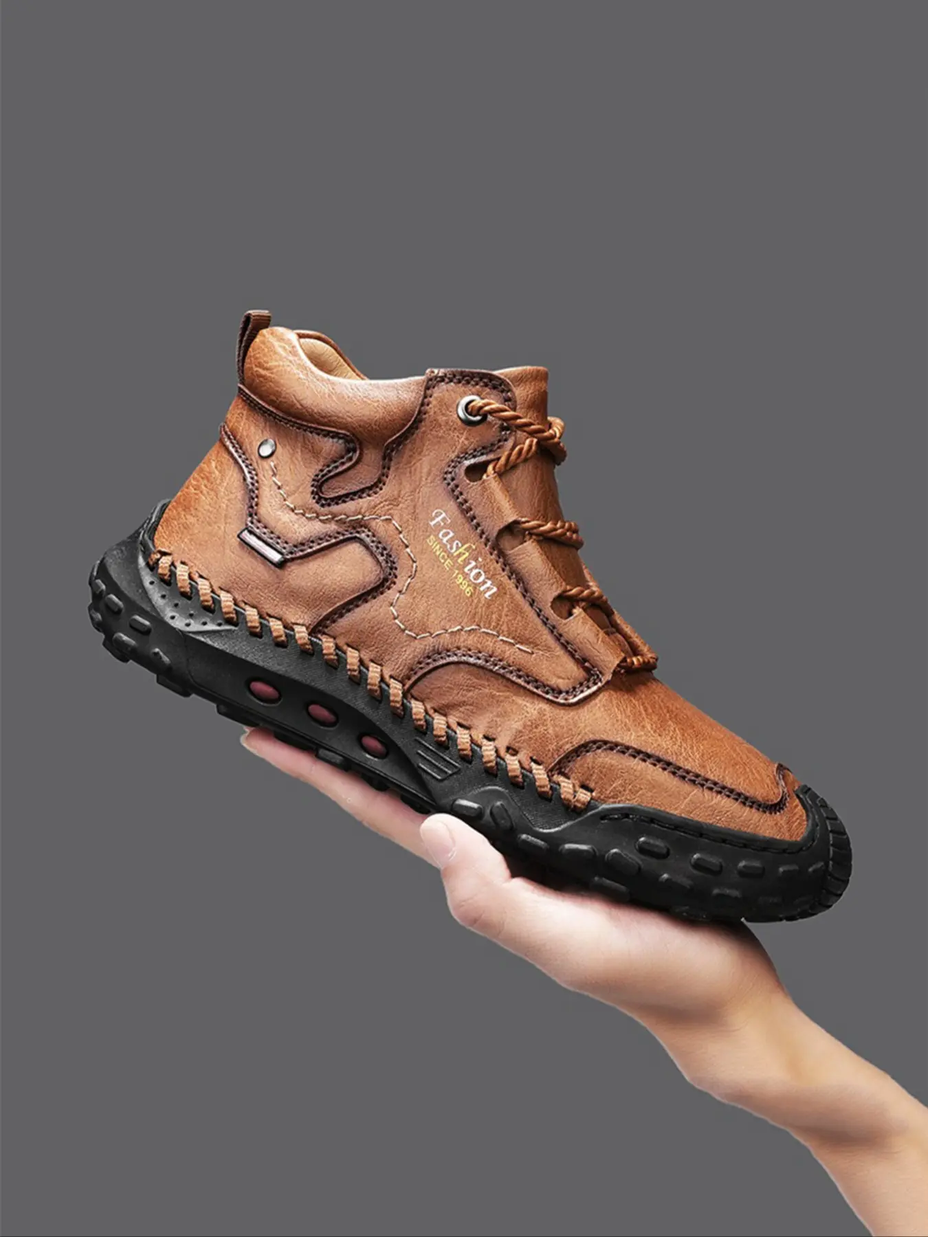 Men's Vintage Handmade Mid-Calf Casual Shoes, Outdoor Running Hiking Boots, Trekking Shoes, Hiking Footwear, PU Leather, Comfortable Non-Slip Rubber Sole, All Seasons