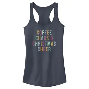 Juniors Womens Lost Gods Distressed Coffee Chaos Christmas Racerback Tank Top