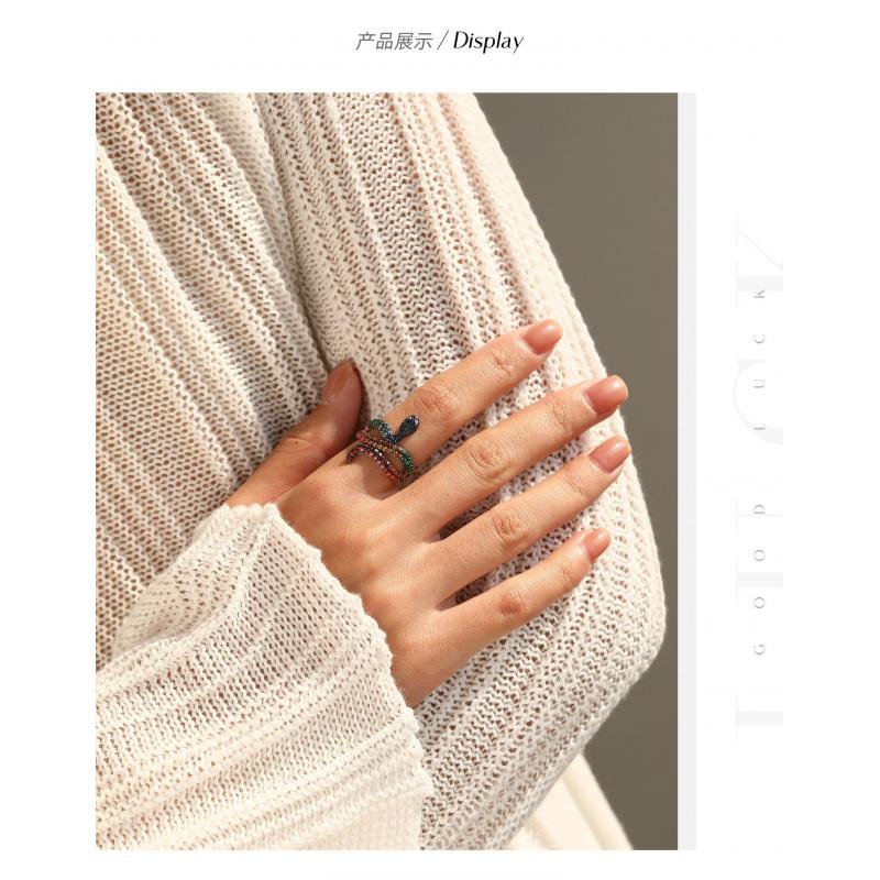 Colorful CZ Snake Ring S925 Sterling Silver Sweet Cool Style Women's Statement Jewelry Adjustable Size for Daily Wear