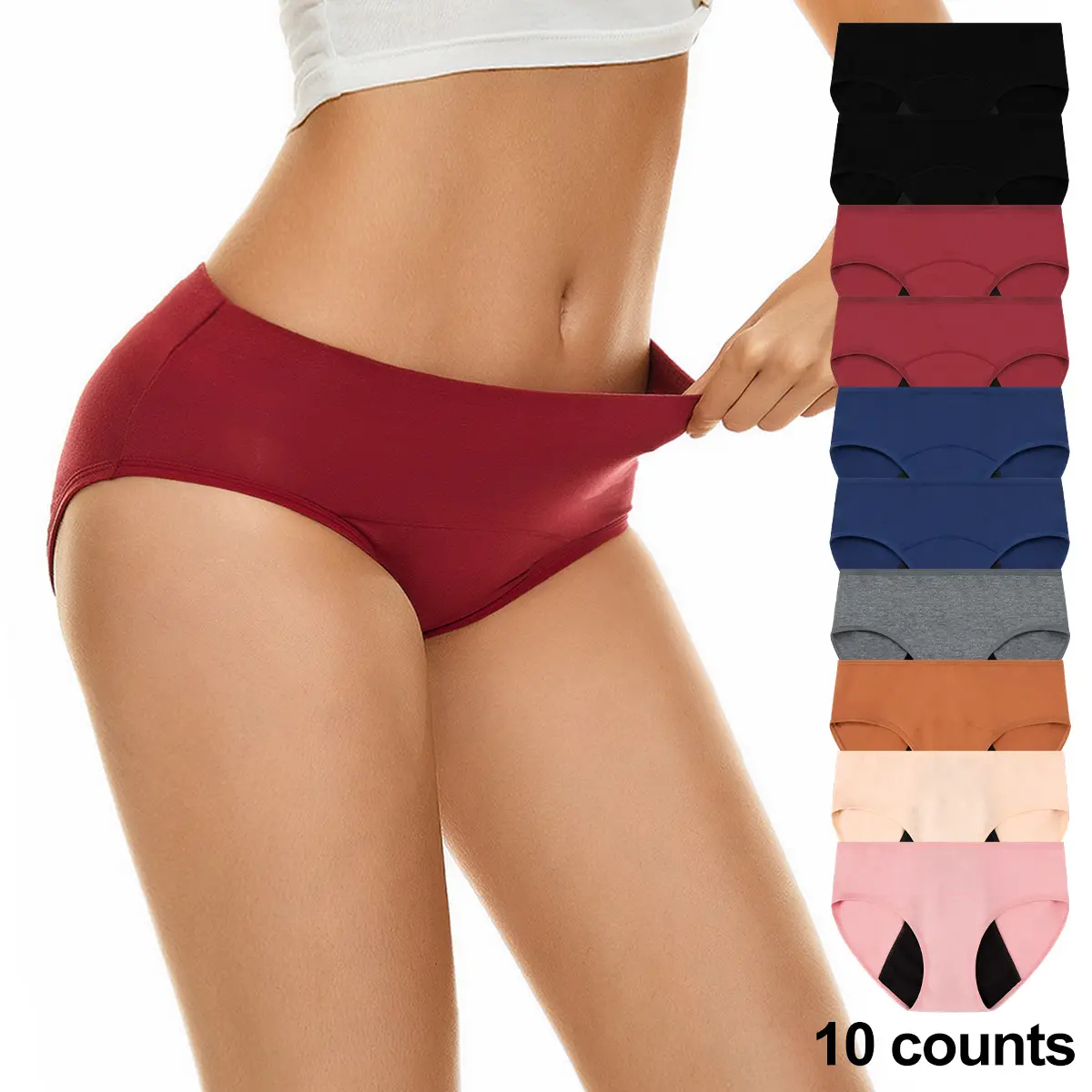 10Pack Multicolor Solid Color Panty for Women,Ultra Soft Period Panties,Breathable Fabric,Leakproof Underwear for All Season Comfort Basic Womenswear