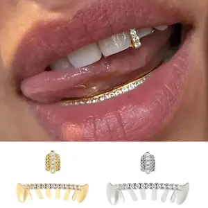 Hip Hop DIY Vertical Bar Cubic Zircon Teeth Grillz Fangs CZ Stone Tooth Caps Unisex Jewelry for Cosplay