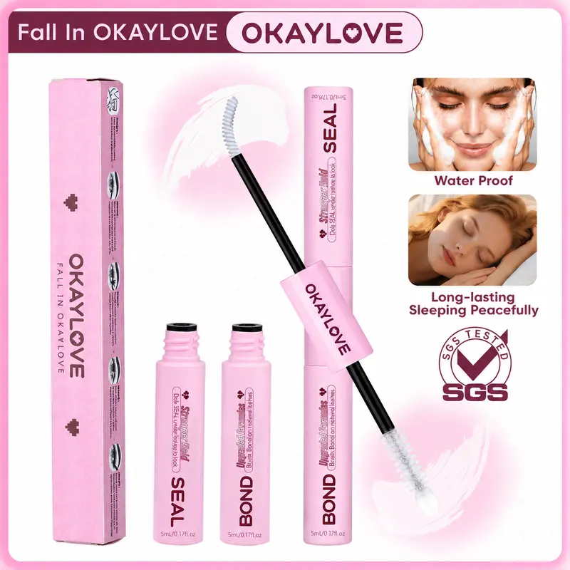 OKAYLOVE Bond + Seal Cosmetic Liquid False Eyelash Glue (10 ml) - White & Black, Strong Waterproof Hold, Skin-Friendly False Eyelashes & Adhesives, Softer Fibers, Under Eye Safe, Lightweight, Sleeping Safe, Girl Gifts #sohochic Glue That Actually Lasts
