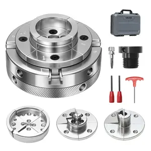 VEVOR 4 Inch Wood Lathe Chuck, 4-Jaw, Self-Centering Wood Turning Chuck Set with 1" x 8TPI Thread & Adapter, 4 PCS Round/Step/Pin Jaws, Case, Nickel-Plated, High-Hardness Steel, for Woodworking Lathe