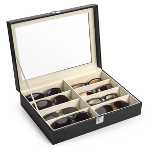 Leather Sunglasses Organizer Case – 8 Slot Eyewear & Watch Storage Display Box for Men & Women