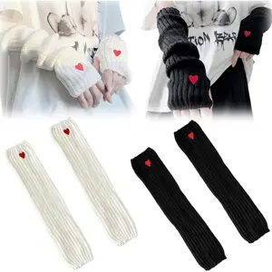 2 Pair Arm Warmers Y2k, Arm Warmers for Girls, Y2k Hand Gloves Accessories, Kawaii Accessories for Outfits, Kawaii Gloves Cute Knitted  Harajuku Fashion Armwarmers for Teen Girl Glove