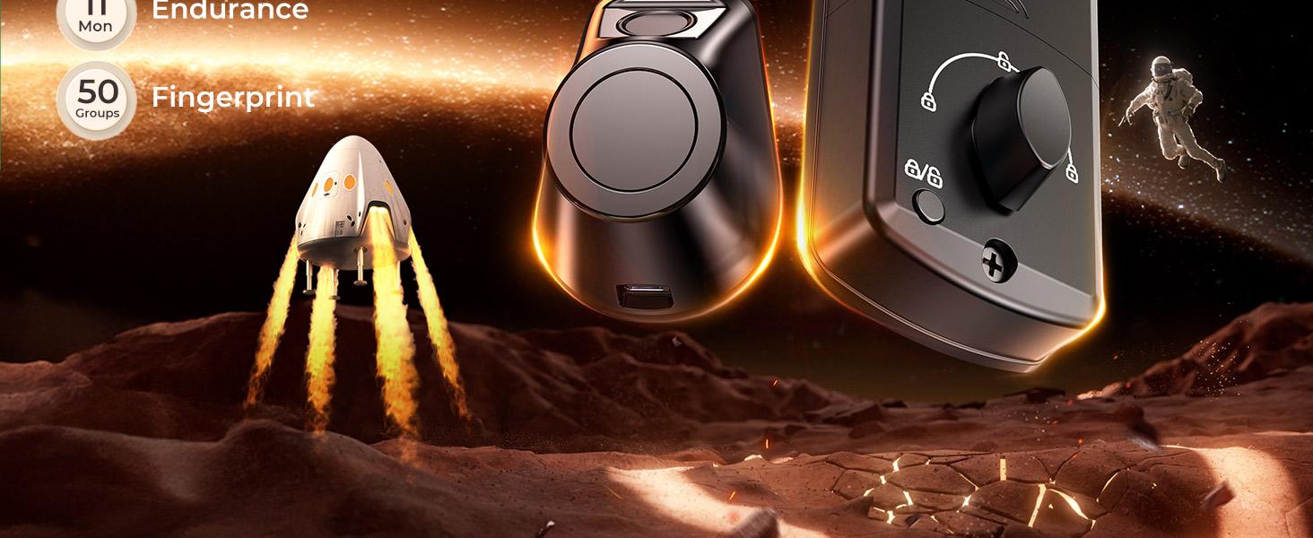 Satin Nickel Smart Deadbolt Door Lock, 5‑in‑1 Keyless Entry (Fingerprint, Tuya APP, WiFi, Bluetooth, Physical Key), Auto Lock, Reversible for Left & Right Doors, Ideal for Exterior & Interior Entry Doors