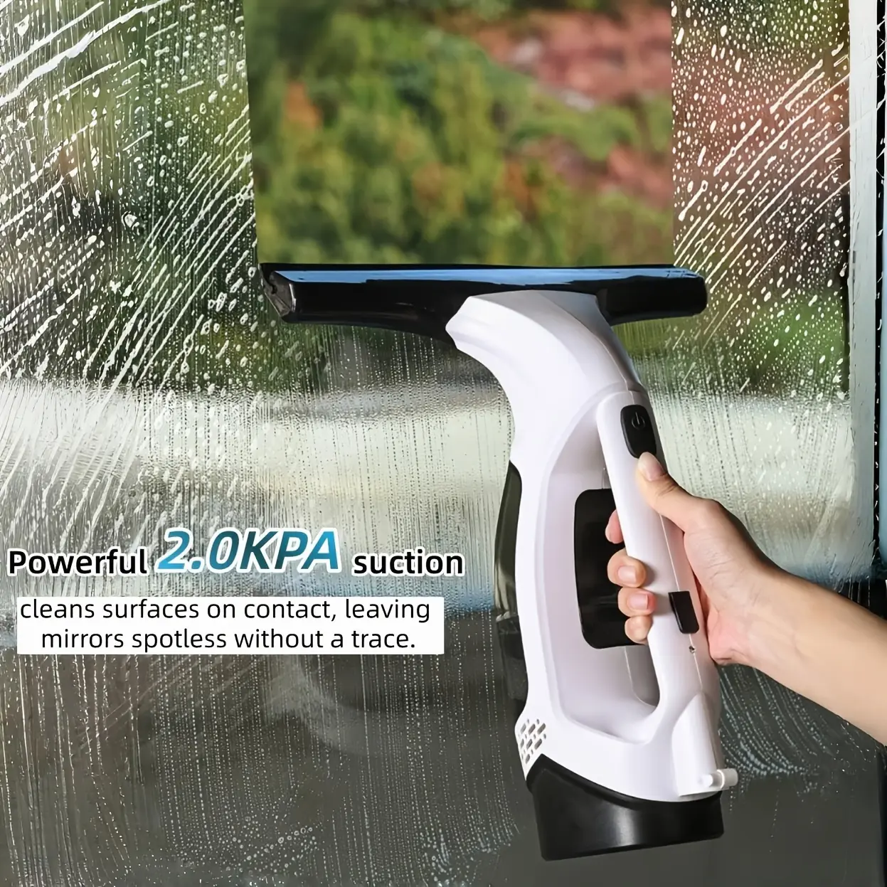 Cordless Window Suction Cup Squeegee, 3000Pa Electric Window Cleaning Tool with 2200mAh Battery and 6.76oz Water Collection Tank, Window Cleaning Kit & Shower Squeegee, Suitable for Glass Doors, Windows, Mirrors and Cars (White)
