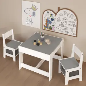 Kids 3-in-1 Wooden Activity Table and Chair Set with Storage Drawer