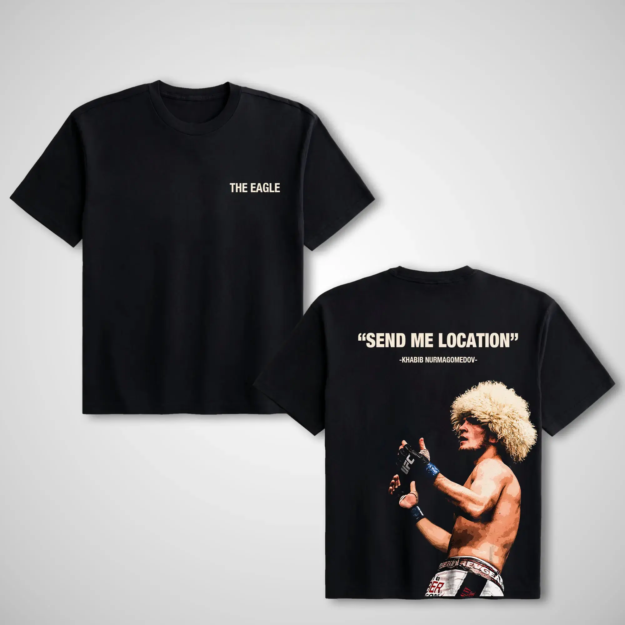 [100% Cotton] Unisex Regular UFC Khabib Nurmagomedov "The Eagle" Khabib Logo T-Shirt, Breathable Digital Print Black Graphic Streetwear Top, High-Quality Casual Apparel for UFC Fans