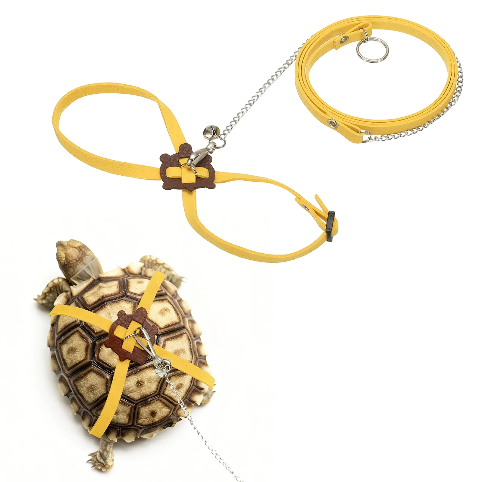 PETAXCELL Tortoise Leash Harness, Adjustable Turtle Harness Chest Collar Leather Pet Tortoise Walking Rope with Bell, for Bearded Hamster Small Pets Outdoor