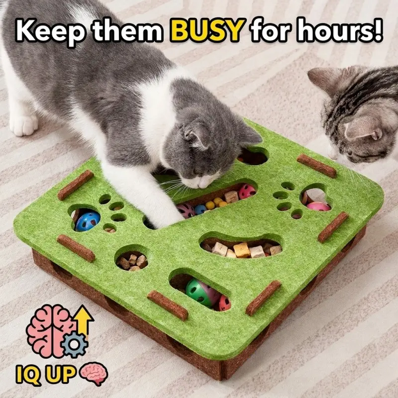 Cat Boredom Killer! Interactive Puzzle Maze Box for Indoor Cats | Hide & Seek Foraging Toy with Balls | IQ Training Scratch Pad