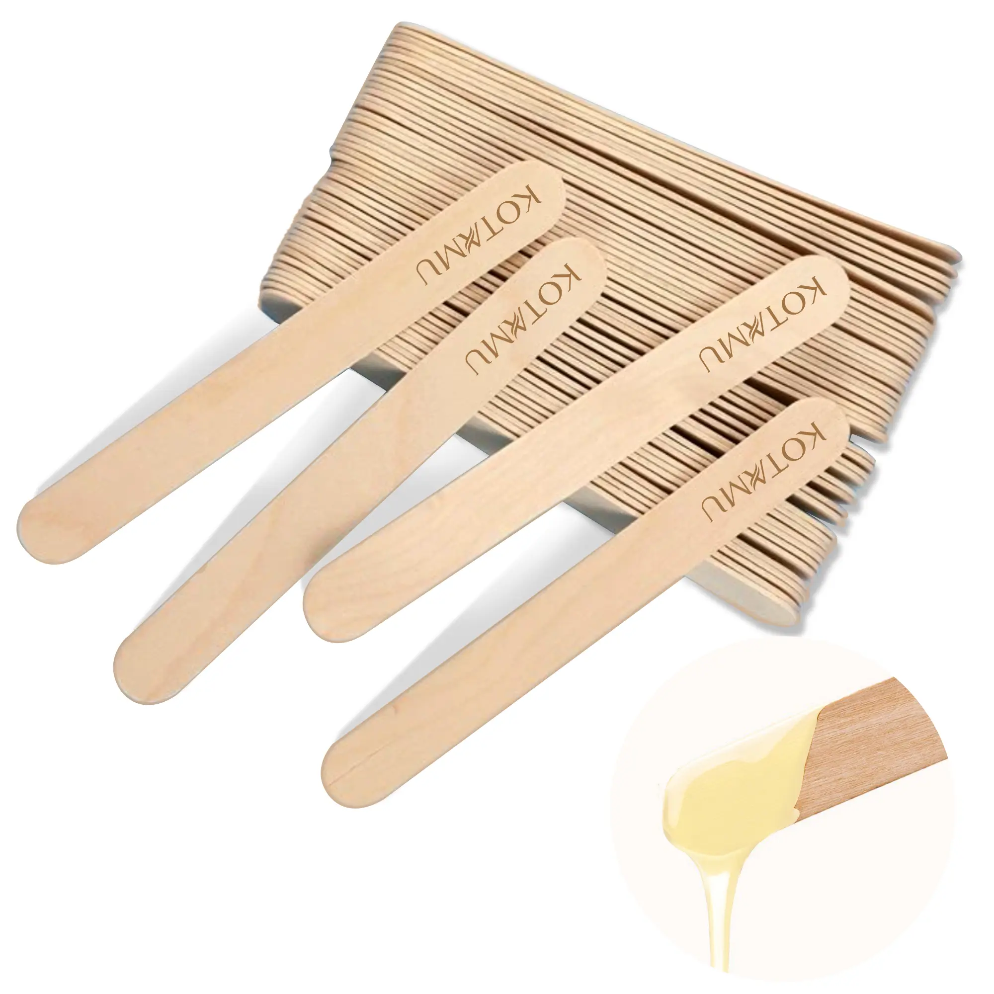 KOTAMU 6 inches Smooth Birch Wood Disposable Wax Sticks, 60 Pack - Polished Smooth Edges, Precision Cut, Hygienic & Eco-Friendly for Bikini Hair Removal, Home Use Hard Waxing, Biodegradable, Hygienic And Eco-Friendly, Natural Wood, Facial Waxing Spatulas,