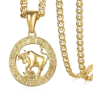 【Tiny Size】Small Size 12 Horoscope Zodiac Sign Pendant Necklace For Women Men Stainless Steel Gold Color 3mm Snail Link Chain 20inch