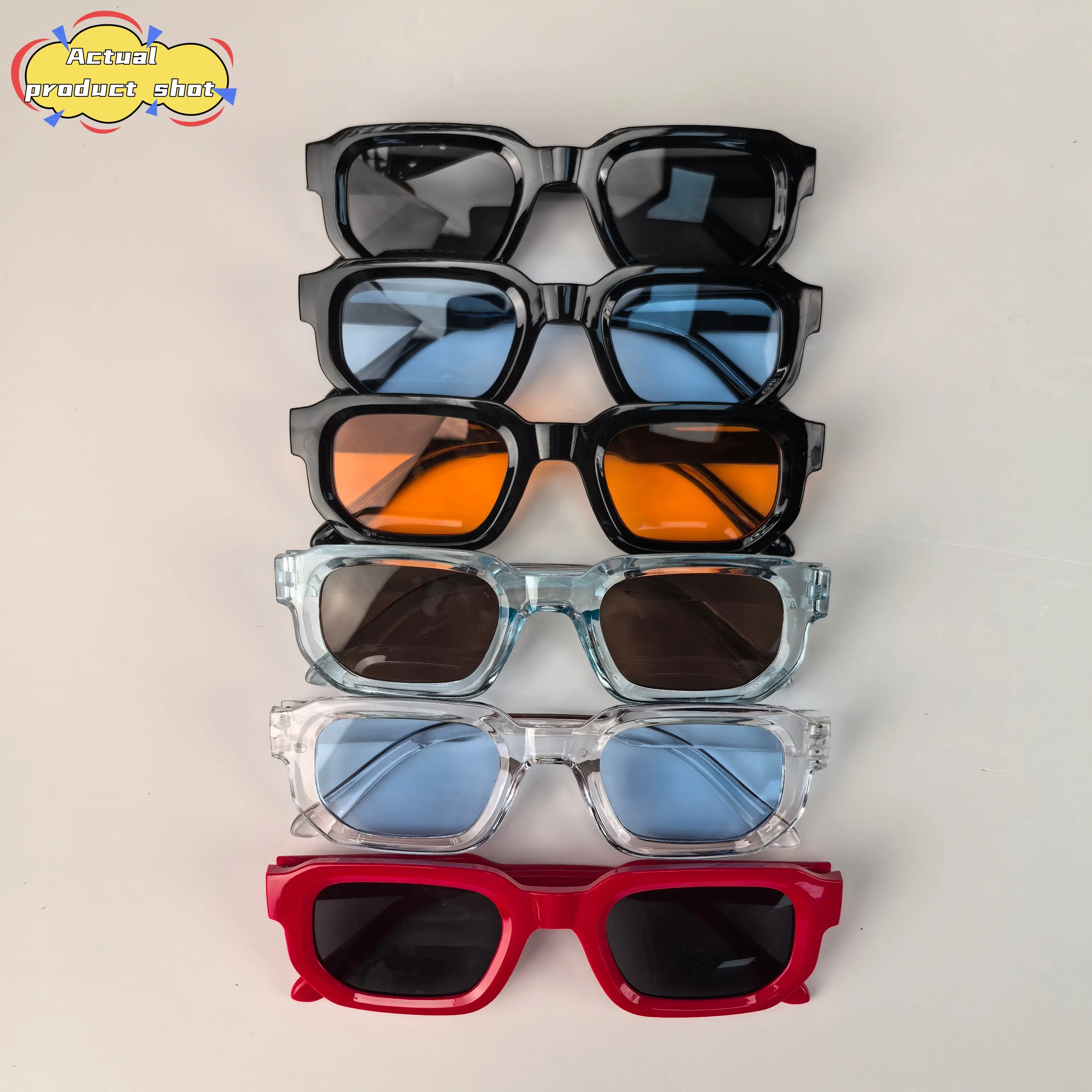 Vintage Rectangle Sunglasses 6-Pack for Men and Women, Stylish Fashion Shades with UV400 Protection, Vintage Trendy Sunglasses, Stylish Sunglasses