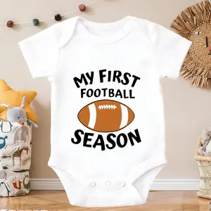 My First Football Season Print Baby Bodysuit Casual Short Sleeve Romper | Casual Triangle Style Romper Playtime Clothes Photo Shoot Outfit Breathable Cotton New Born, Baby Shower Gift New Parents Gift