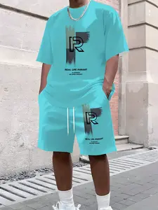 Men's Plus Size Short Sleeve Set, Casual Daily Wear, Low Profile with Inner Meaning, Must-Have Clothing Set, Loose Fit, All over Print, Casual Matching Set