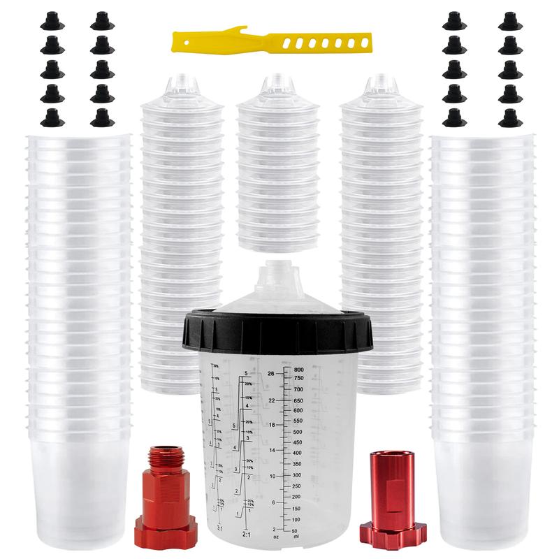RRJ 50PCS Paint Liners Cup Liners Set for HVLP-LVLP Spray Guns, 800/600/200ml Optional, Full Accessories Included, Swap Colors Mid-Job Fast, Works with Epoxy and Gelcoat