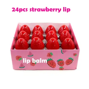 24 Pcs Strawberry Lip Balm Set - Cute 3D Fruit Moisturizing Lip Care Balm Bulk for Girls